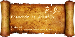 Petneházi Jolán névjegykártya