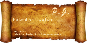 Petneházi Jolán névjegykártya