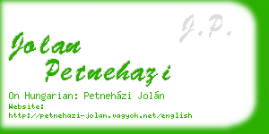 jolan petnehazi business card